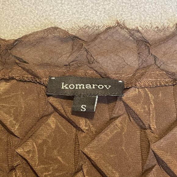 Komarov Jacket Womens Small Brown Textured Crinkle Mesh Sheer Open Front USA - Picture 3 of 6